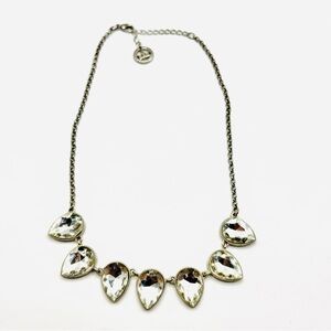 Vintage Trifari Signed Clear Tear Drop Crystal Glass Necklace  18”